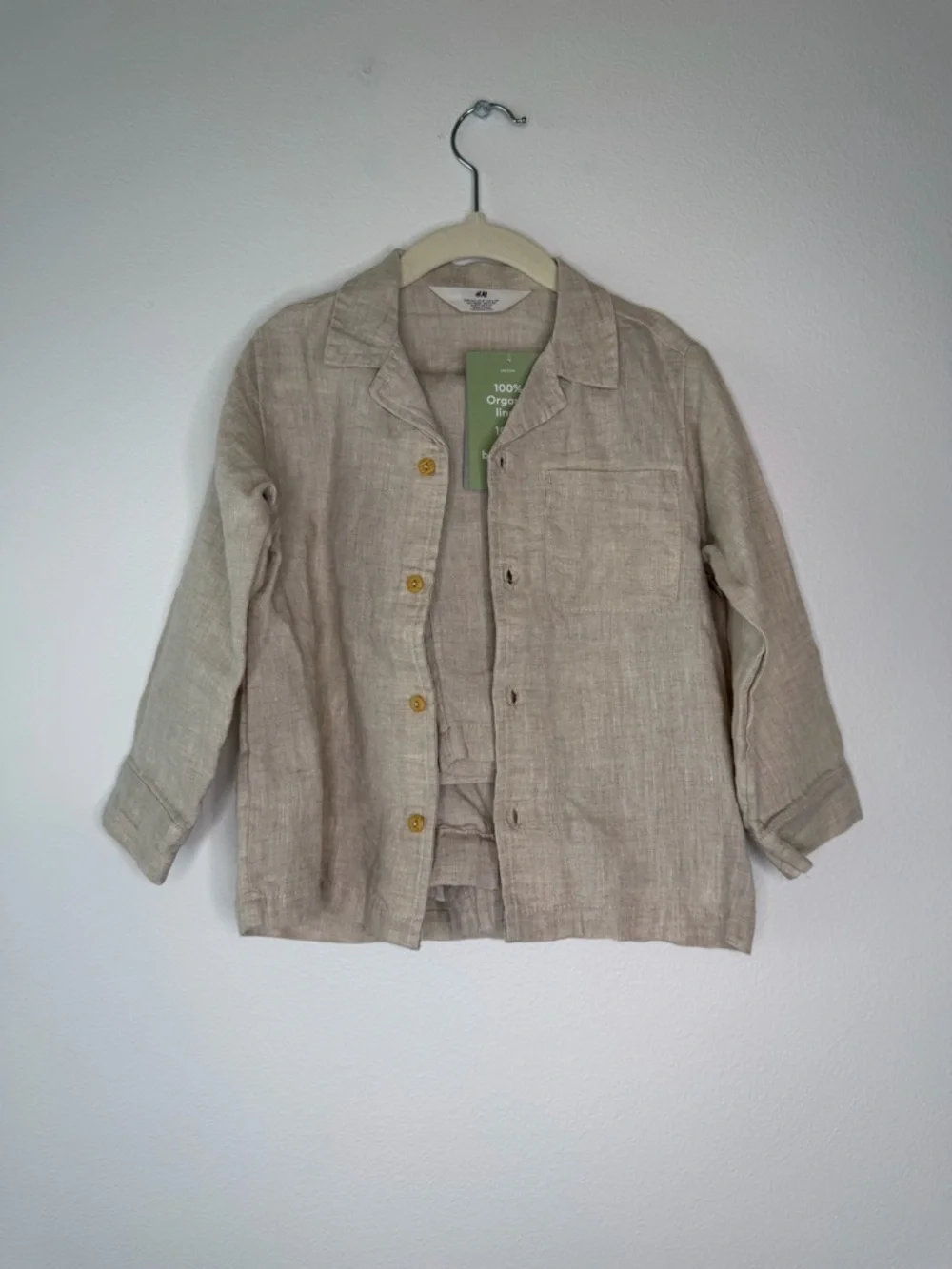 NWT Unisex Kids 100% Organic Linen Set 4T Natural Beige‎ 2 piece long sleeve